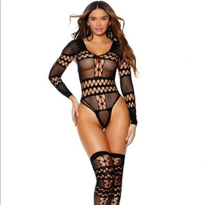 Black Crochet Bodysuit with Stockings